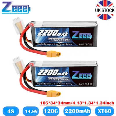 2x Zeee 4S Lipo Battery 14.8V 2200mAh 120C XT60 For Car UAV Drones Quadcopters • £56.99