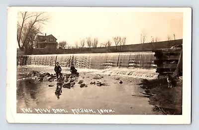 Postcard RPPC Iowa Marion IA Mill Dam Children 1918 Posted Divided Back • $12