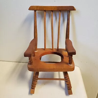 Vintage Mini WOOD DOLL SIZE ROCKING CHAIR Plant Planter Seat 8  Tall Decor 2.5   • $13.99