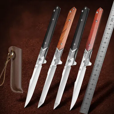 EDC Outdoor Camping Fishing Hunting Survival Pocket  Folding Knife &Holster • $14.99