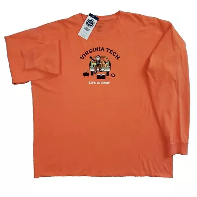 Virginia Tech Hokies T-Shirt Mens XXL Life Is Good Orange Long Sleeve Football • $39.99
