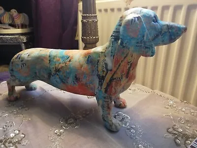 Dachshund Sausage Dog Ornament Graffiti Art . Indoor Or Garden. Resin Figurine • £26.50