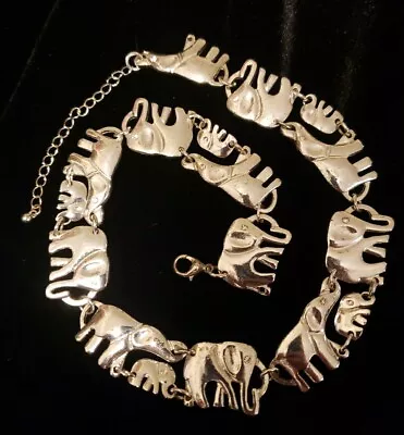 African Elephant & Baby Charms Link Ganesh Chain Collar Statement Bib Necklace - • $13.66