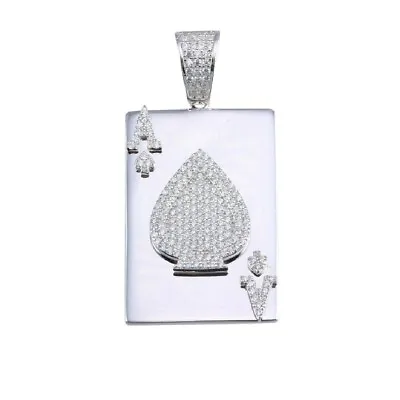 Sterling Silver Ace Of Spades Card Hip Hop Pendant W/ Micro Pave CZ Stones • $39.99