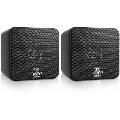 Mini Cube Bookshelf Speakers Pair Home Audio Music Stereo 200W Black Small 4''   • $64.90