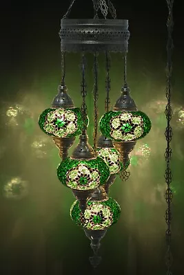 5 Globe Turkish Moroccan Mosaic Pendant Boho Ceiling Lamp 15 Feet Swag Plug In • $199.99