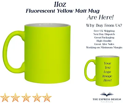 Personalised Mug 11oz Fluorescent Yellow Matt Perfect Customised Gift I Birthday • £9.99