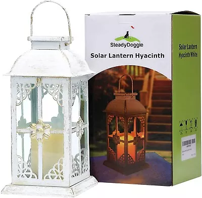 Solar Lantern Outdoor Hyacinth White Decor Antique Metal And Glass Construction • £2.50