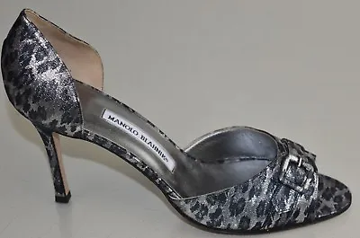 NEW Manolo Blahnik SEDARABY Pumps Dorsay Brocade Silver Gray Leopard  Shoes 41 • $375