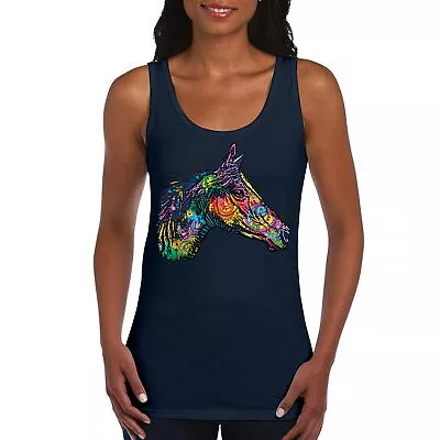 Dean Russo Colorful Horse Women's Tank Top Neon Mosaic Wild Mustang Animal • $21.95