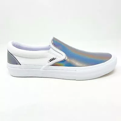 Vans Slip On Pro (Iridescent) Silver True White Womens Laceless Shoes Sneakers • $57.95