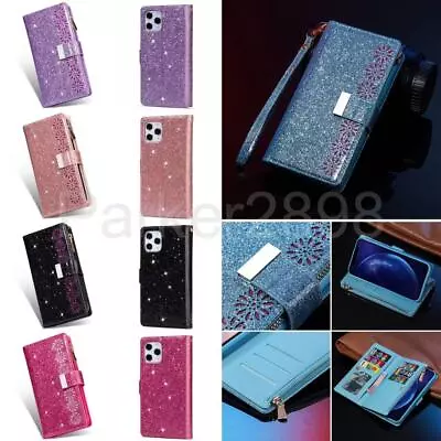 Case For IPhone 15 14 13 12 11 Pro XS XR 8 7 Plus Glitter Leather Wallet Cover • £17.99