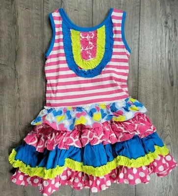 £16.89 • Buy Little Girl Jelly The Pug Size 4 Bright Colorful Ruffle Dress