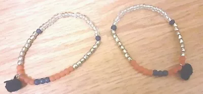 New JACK WILLS Beaded Elasticated 2 Gold Clear Navy Bracelet Set Adults One Size • £0.99