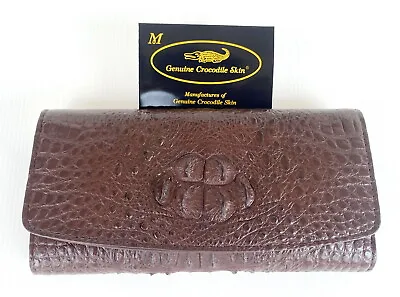 Genuine Real Head Crocodile Alligator Skin Leather Trifold Clutch Brown Wallet • $80