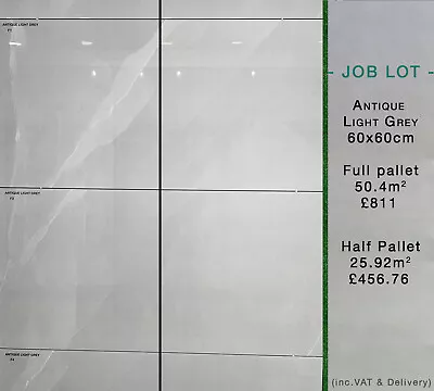 Light Grey Porcelain TILES GLOSS Floor And Wall - Full/Half Pallet Deal JOB LOT • £1.99