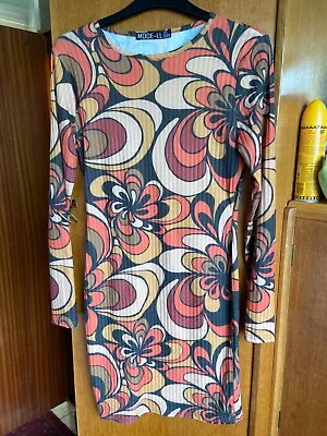 60s 70s Mod Style Bodycon Dressorange Brown Golds Size 8 • £15