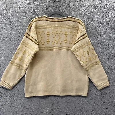 Meister Mens Sweater M Cream Wool Fair Isle Vintage Retro Cabincreo Preppy 70s • $14.44