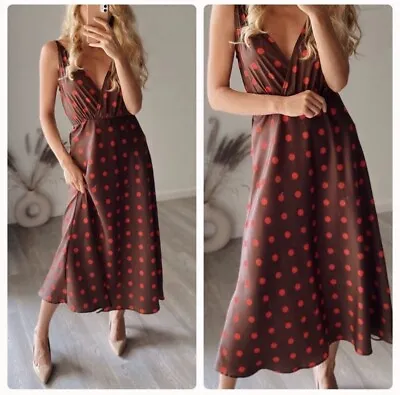 Nwt Zara Polka Dot Dress Brown / Red 8582/160 • $35.99