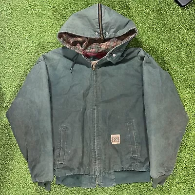 VTG Field & Forest Carhartt Styled Quilt Lined Green Canvas Hooded Jacket Sz XL • $55