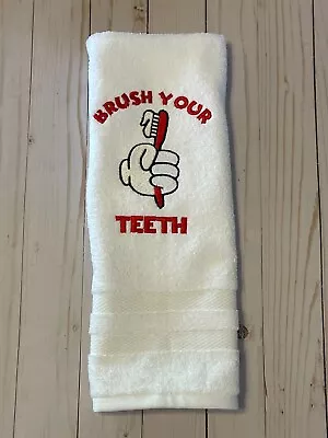 Disney Mickey Brush Teeth White Bathroom Hand Towel Embroidered TinksTreasurez • $12.50