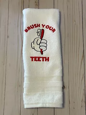 Disney Mickey Brush Teeth White Kid Bathroom Hand Towel Embroider TinksTreasurez • $12.50