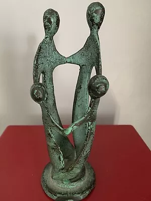 MCM Abstract Family Figurative Metal Art Sculpture. 9” Tall. Green Patina • $18