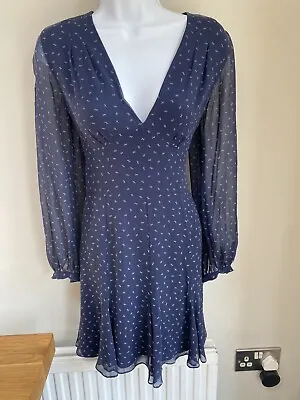 RALPH LAUREN Size 2 Mulberry Silk Short Chiffon Dress Navy Blue Printed • £45