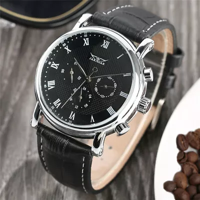 JARAGAR Mens Skeleton Watch Self Winding Mechanical Roman Numerals Watches Gifts • £29.17