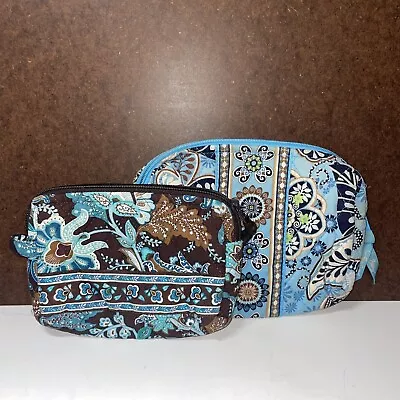 2 Vera Bradley Makeup Bags | Bali Blue Floral & Blue Java | Retired Prints • $24.99