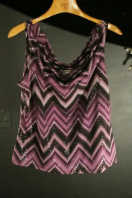 MKM Designs Sexy Black Purple Shine Sleeveless Top Tank Plus Size 1XL Stripes • $7.99