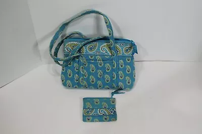 Vera Bradley Day And Night Zip Shoulder Purse And Wallet Teal Paisley Quilted • $11.95