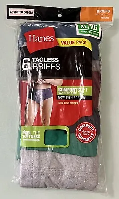 HANES Value Pack 6 Tagless Briefs Mid-Rise Comfort XL 40-42” Assorted Colors NEW • $19.99