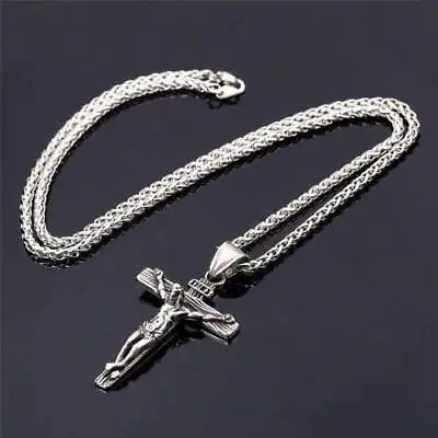 £8.99 • Buy Mens Women Chain Necklace Jesus Cross StainlessSteel Crucifix Pendant Siver Gold