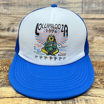 Vintage Lollapalooza 1994 Mens Trucker Hat Blue Snapback Music Festival Ball Cap • $18.99