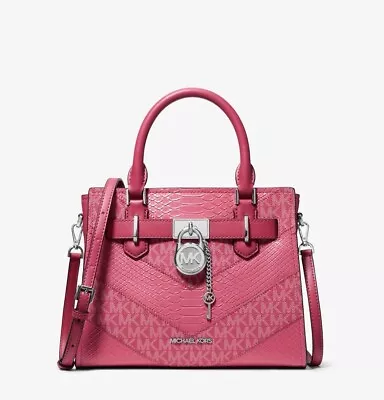 Michael Kors Hamilton Medium Signature Logo And Snake Embossed Satchel Electric • $136.98