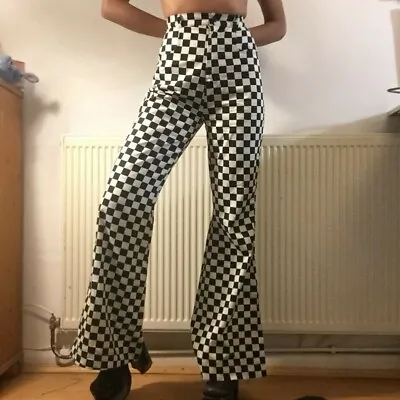 Checkered Black And White High Waisted Flares • £30