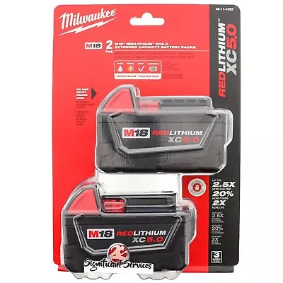 Milwaukee 48-11-1850 2 Pack M18 18V Lithium-Ion Battery 48-11-1852 • $118.73