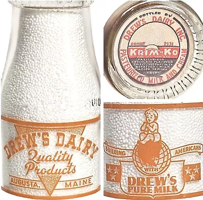 AUGUSTA ME  Drews Dairy Farm  HALF PINT MAINE MILK (1948 WWII Wartime Slogan)! • $24.95