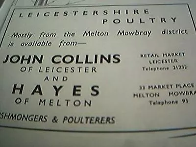 Ephemera 1955 Advert John Collins Hayes Poulterers Fishmongers Melton Leicester • £2.65