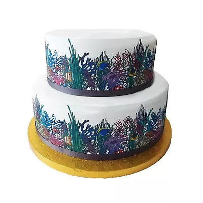 A4 Edible Decor Icing Sheet Coral Reef With Tropical Fish Ribbon BORDER • £3.49