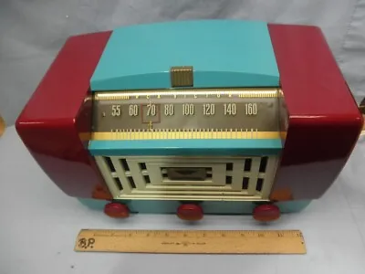 1947 RCA 66X11 CHERRY RED 50s TURQUOISE & IVORY Tube Radio By Primeau Music • $595