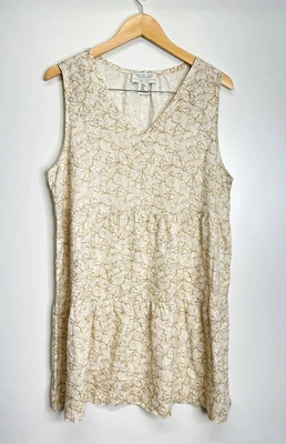 $28 • Buy Rachel Zoe Dress Womens XL Cream Floral 100% Linen Sleeveless 