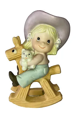 Vintage Homco Porcelain Cowgirl Rocking Horse Collective Figurine #1417 • $14.99