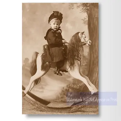 Victorian Era Studio Photo - Child On Rocking Horse - Vintage Photo Print • $5.95