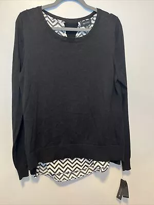 NWT AB Studio Women’s Long Sleeve Pullover Black With Graphic Print XL New • $15