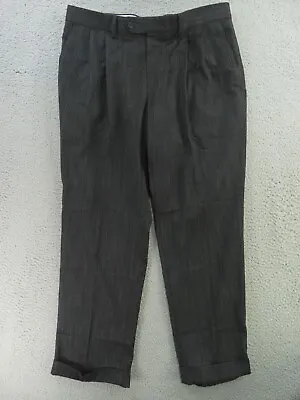 Ralph Lauren Pants Mens 34x29 Gray Striped Pleated Cuffed Straight Dress • $24.95