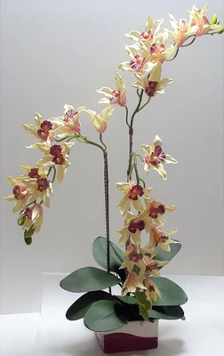 $99.75 • Buy CYMBIDIUM ORCHIDS AND LEAVES - DECO  WIRE SUPPORTS  -  CERAMIC VASE – 68cm H