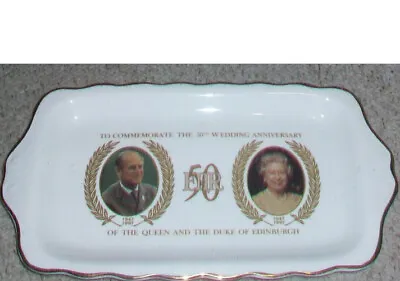 Golden Wedding Anniversary Queen Elizabeth II Oblong Plate Plate  30 X 16 Cms • £10