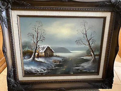 Winter  Painting By M Mitchell In Beautiful Wood Frame 21 X 17 • $44